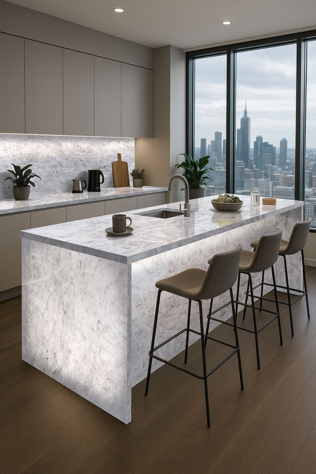 What color cabinets go well with Taj Mahal quartzite