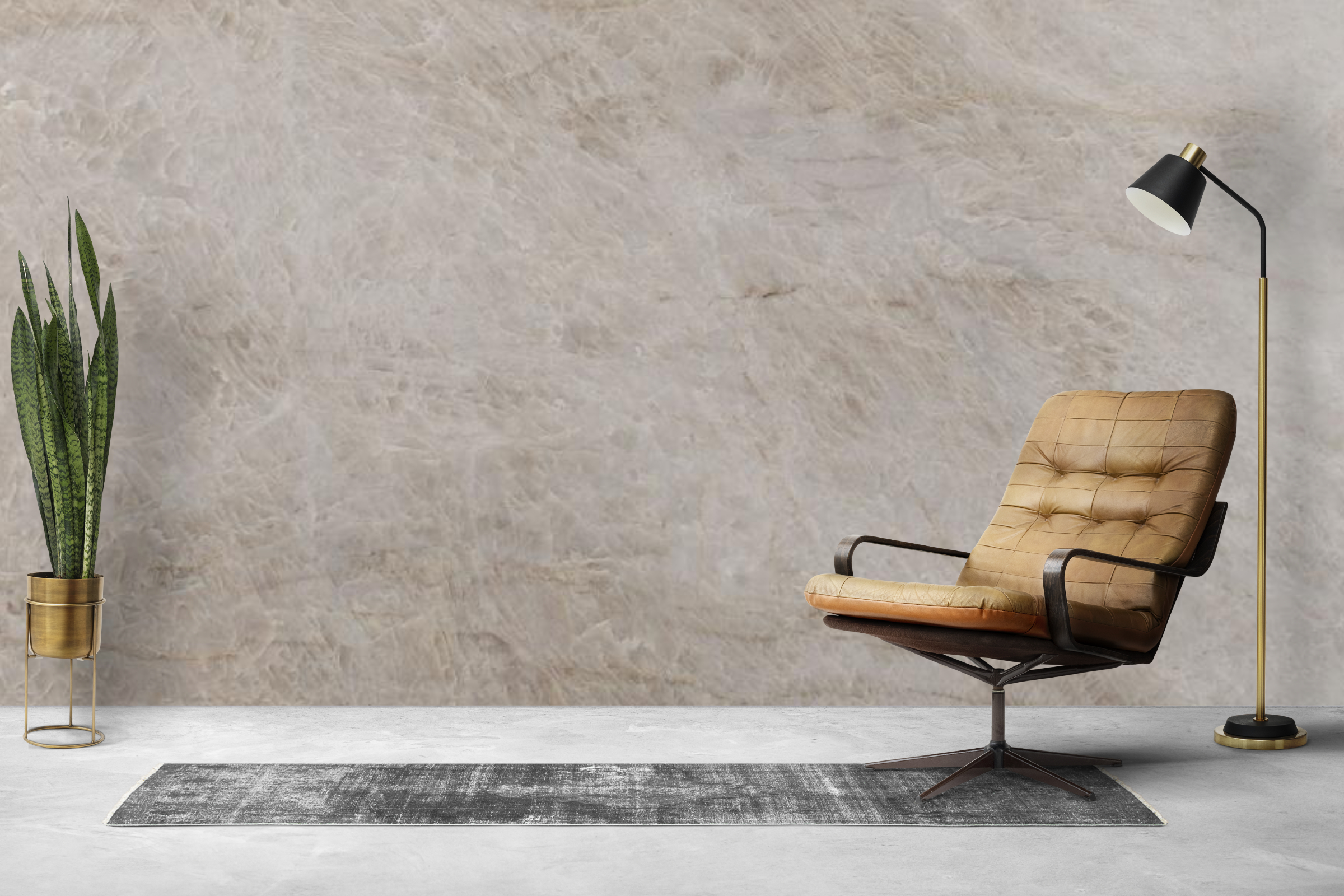 Loft living room interior psd mockup